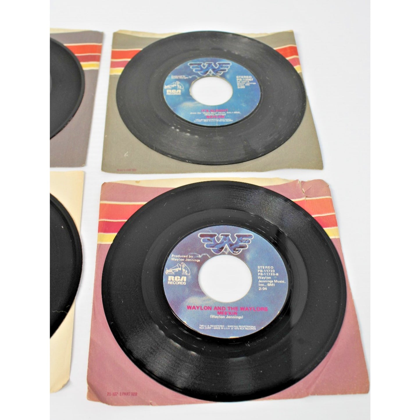 Waylon Jennings- Four 7" Country 45 RPMs- Luckenbach, Dukes of Hazzard, More