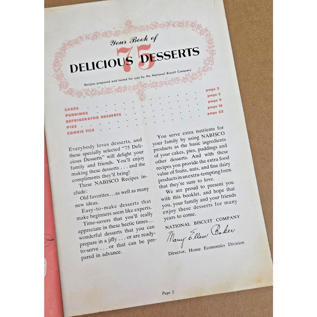 Vintage 1950s Nabisco 75 Delicious Desserts Recipe Booklet Mary Ellen Baker