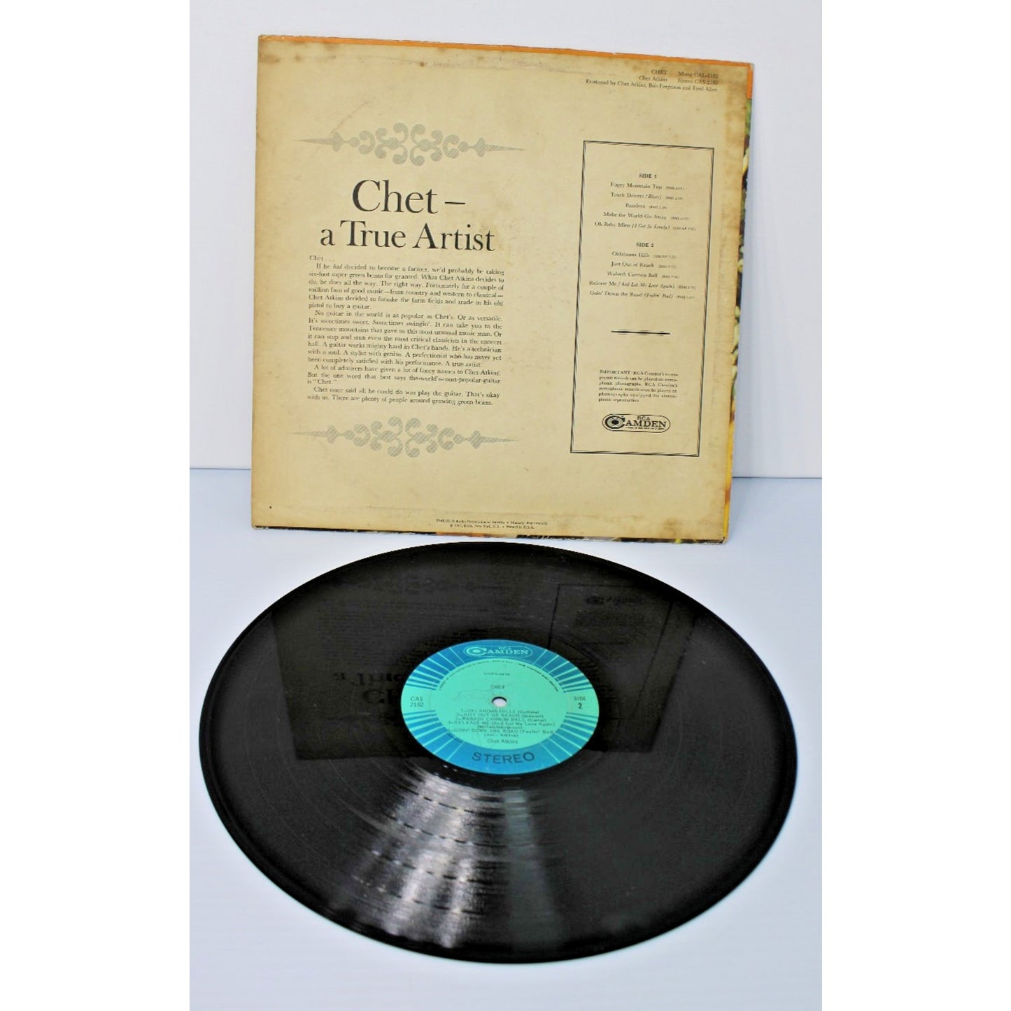 Chet Atkins- Chet, 1967 33 RPM Stereo Vinyl Record RCA/Camden CAS-2182, VG
