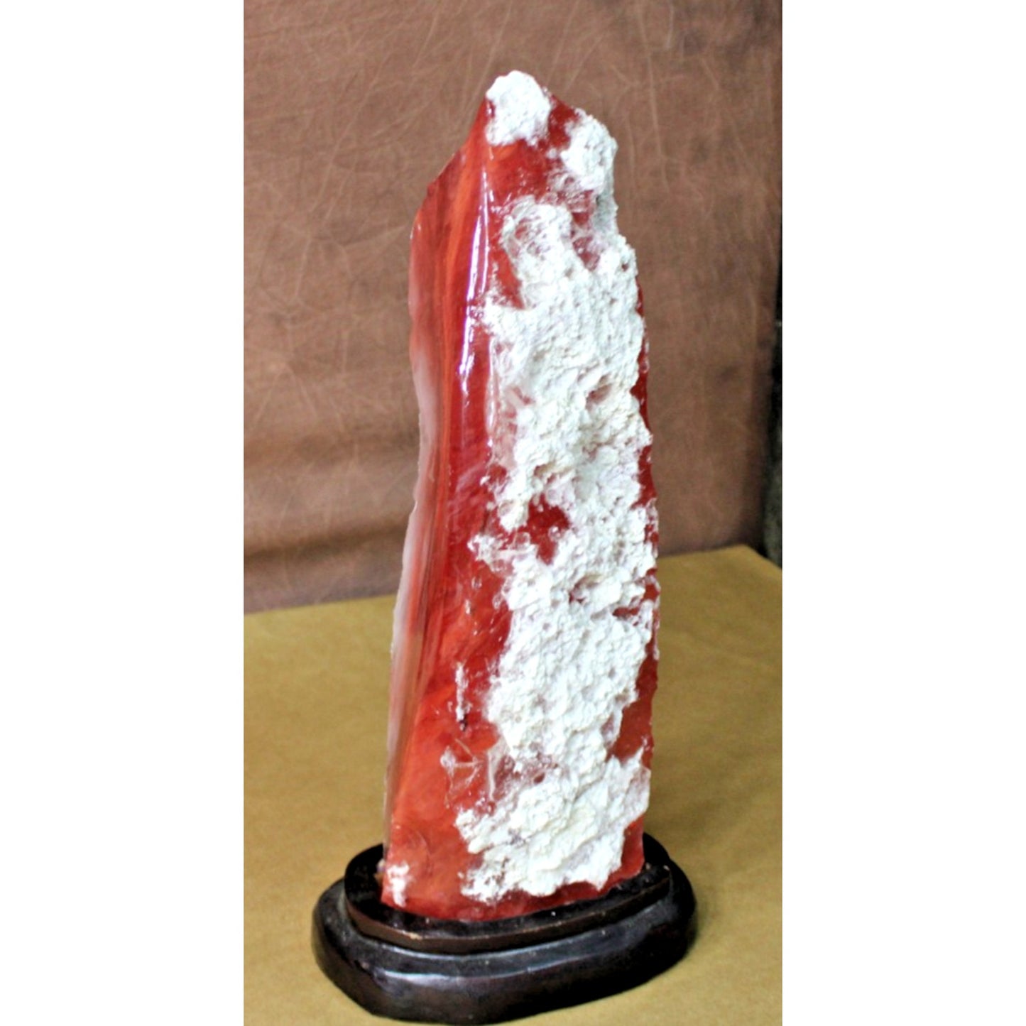 Huge 15" Red Slag Glass Sculpture w/ Diplay Stand, Incredible Marbling & Clarity