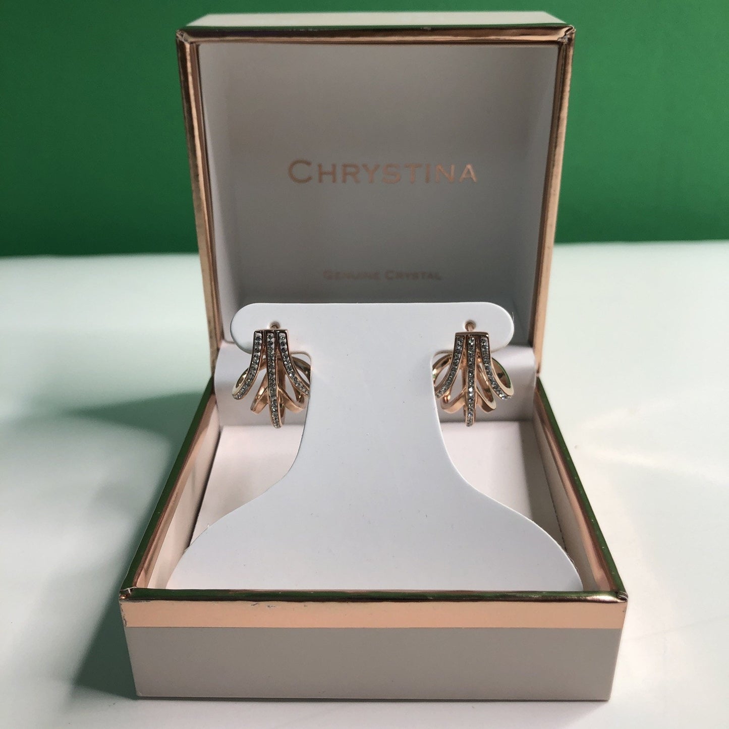 Chrystina Genuine Crystal Earrings New in Box Sparkly Dressy Rose Gold Tone