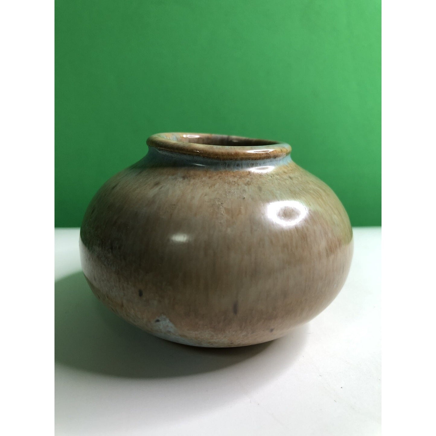 Vintage SHEARWATER POTTERY VASE Jar Brown Blue Ocean Springs MS Mississippi