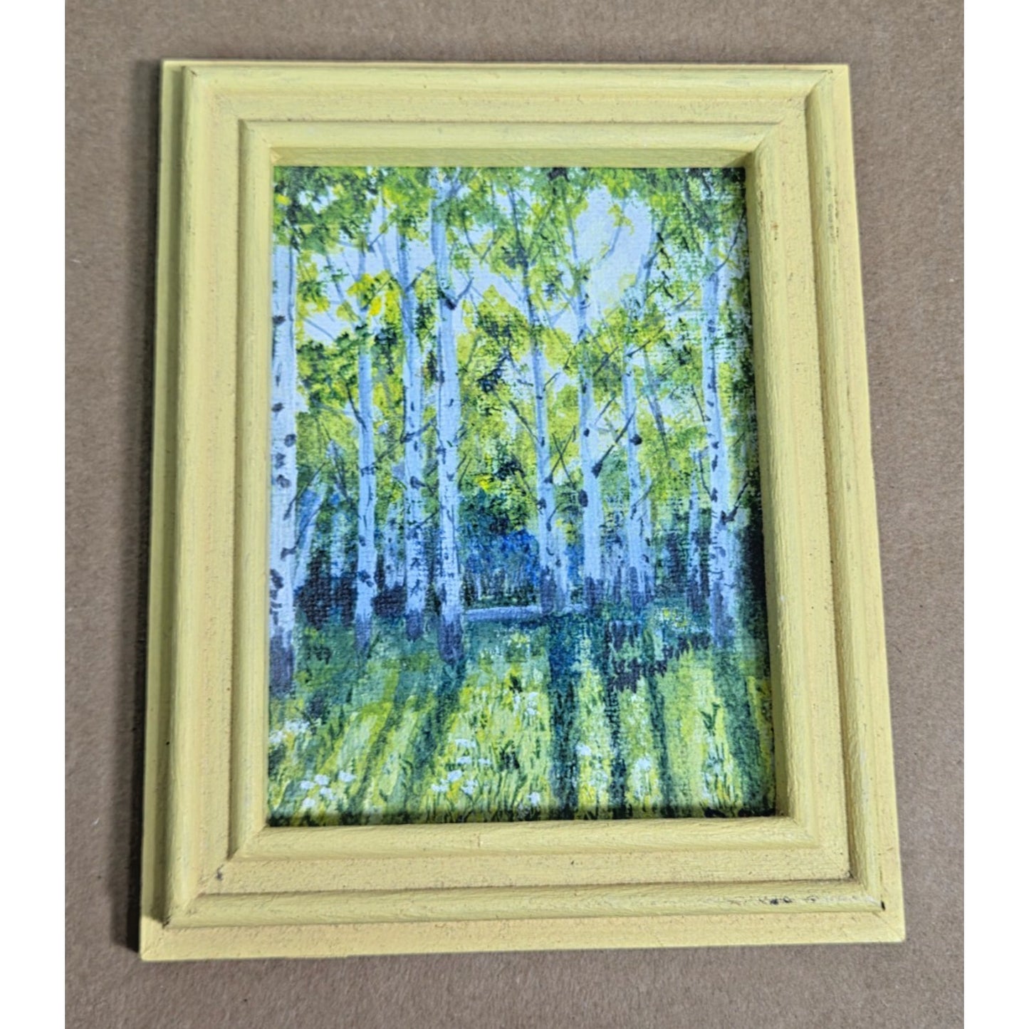 Vintage 1972 Birch Forest Miniature Painting Framed 70s Impressionist Aspen Art