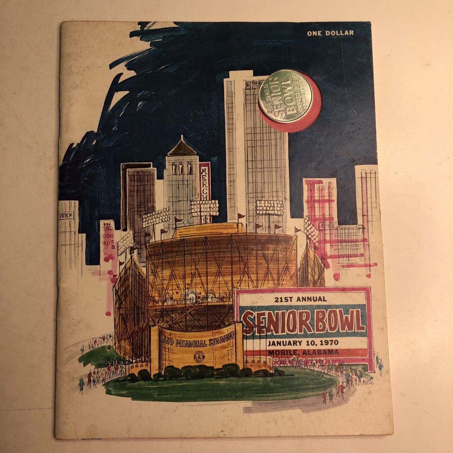 1970 NCAA Football Souvenir Senior Bowl Program w/ Coin Ladd Stadium Mobile AL