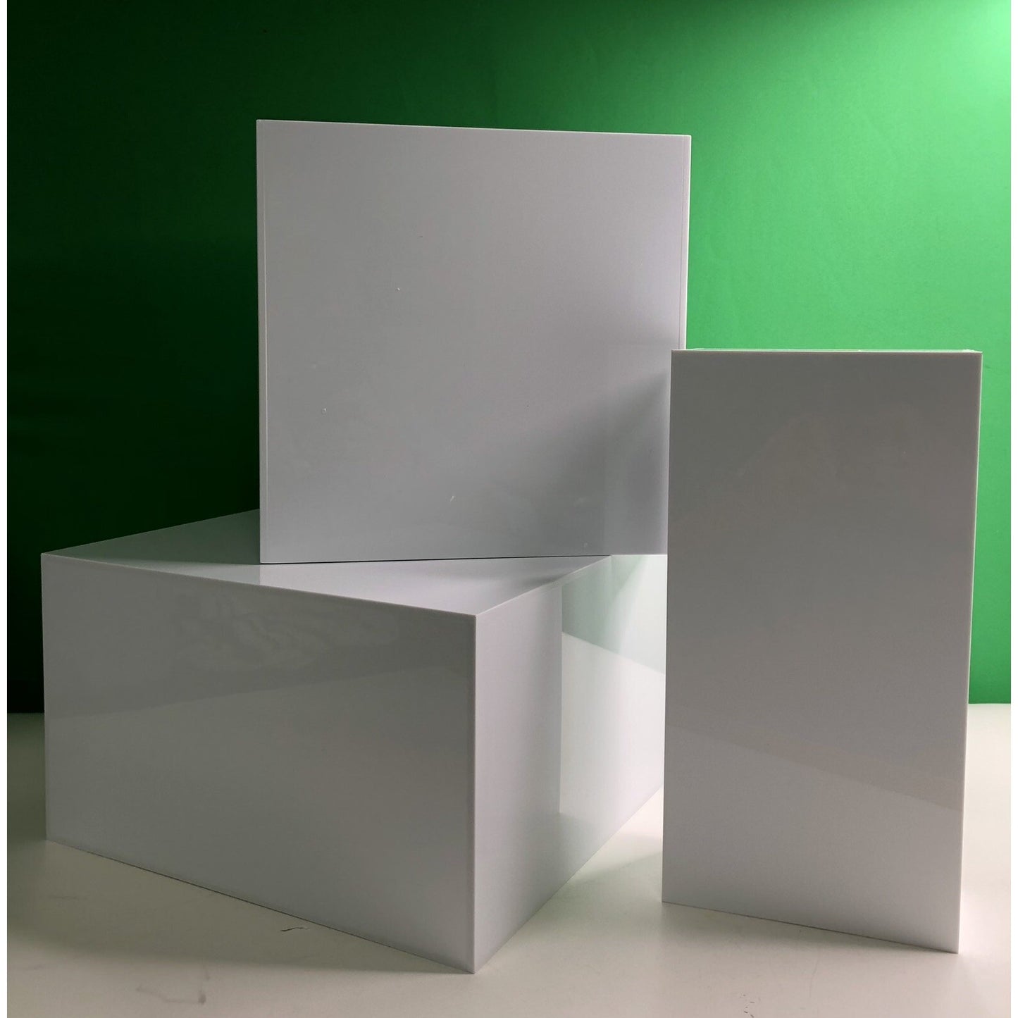 INSIGHT Six Sided ACRYLIC BOX SET Glossy White Store Displays Stands 3 Piece NEW