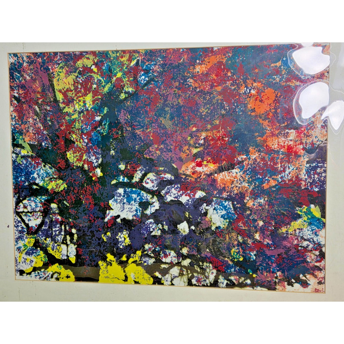 Vintage Abstract Halftone Tree Print Bright Pop Art Landscape Matted Unsigned