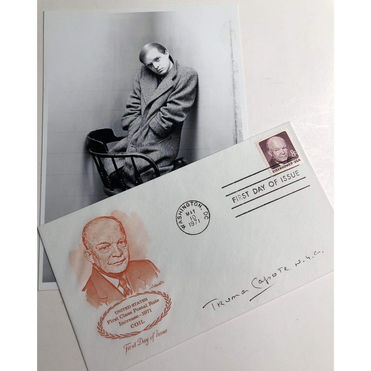 Truman Capote SIGNED First Day Of Issue Stamp With Photo Autograph Eisenhower