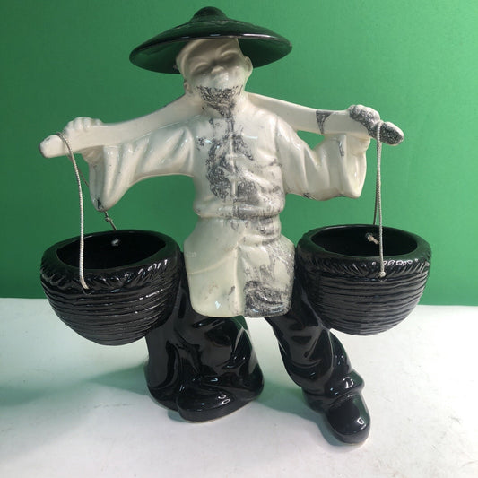 Vintage Ceramic Planter Young Asian Male Water Carrier Traditional Attire
