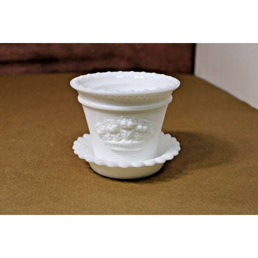 Vintage Milk Glass MMA Metropolitan Museum of Art 5” Flower Pot With Saucer