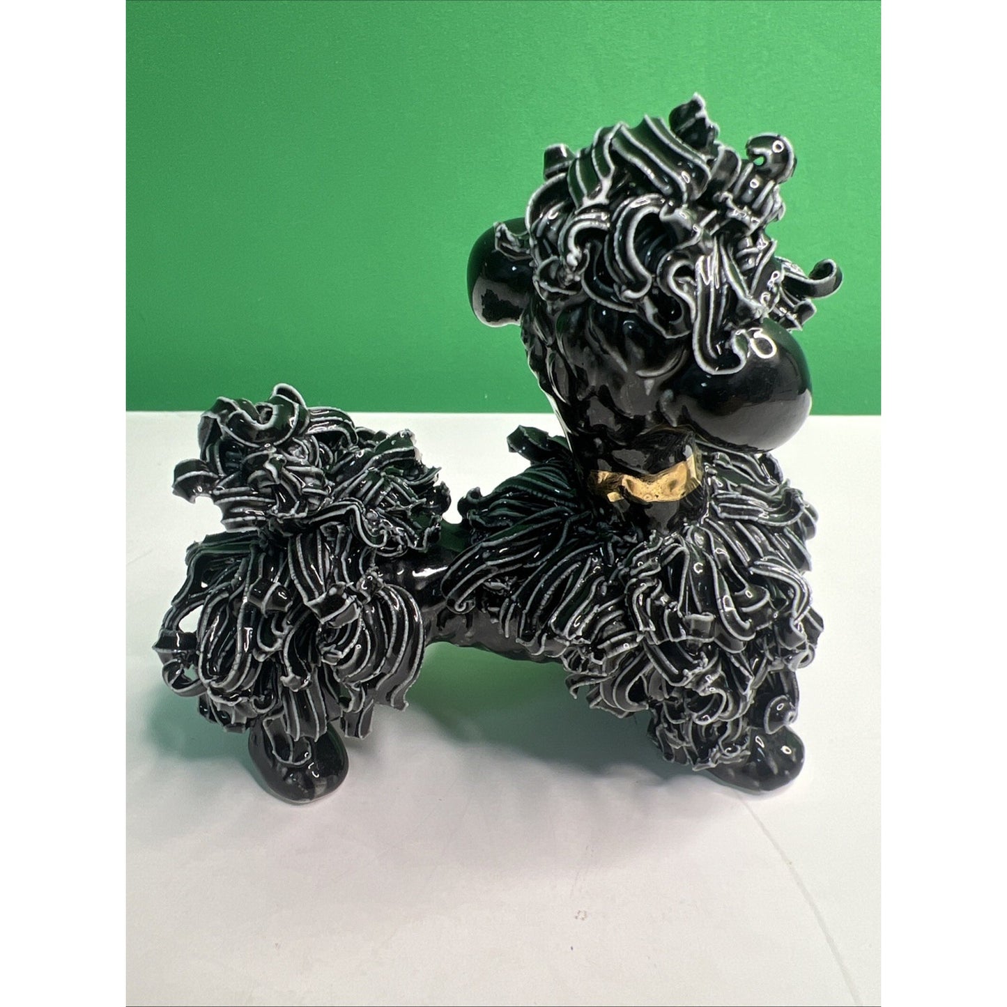 Vintage Sassy MCM Black Ceramic Spaghetti Poodle Dog Retro Kitsch 4.5” Figurine