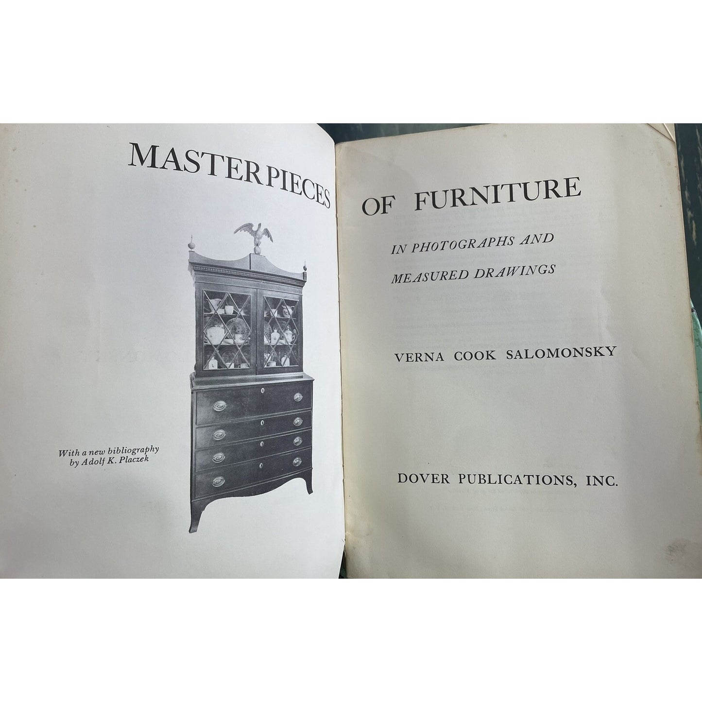 MASTERPIECES OF FURNITURE , IN PHOTOGRAPHS AND MEASURED DRAWINGS Dover 1953