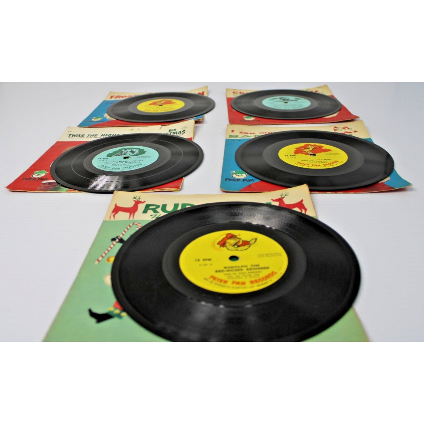 Children's Christmas 78 RPM Record + Sleeves Lot: Frosty, Rudolph, Santa Claus