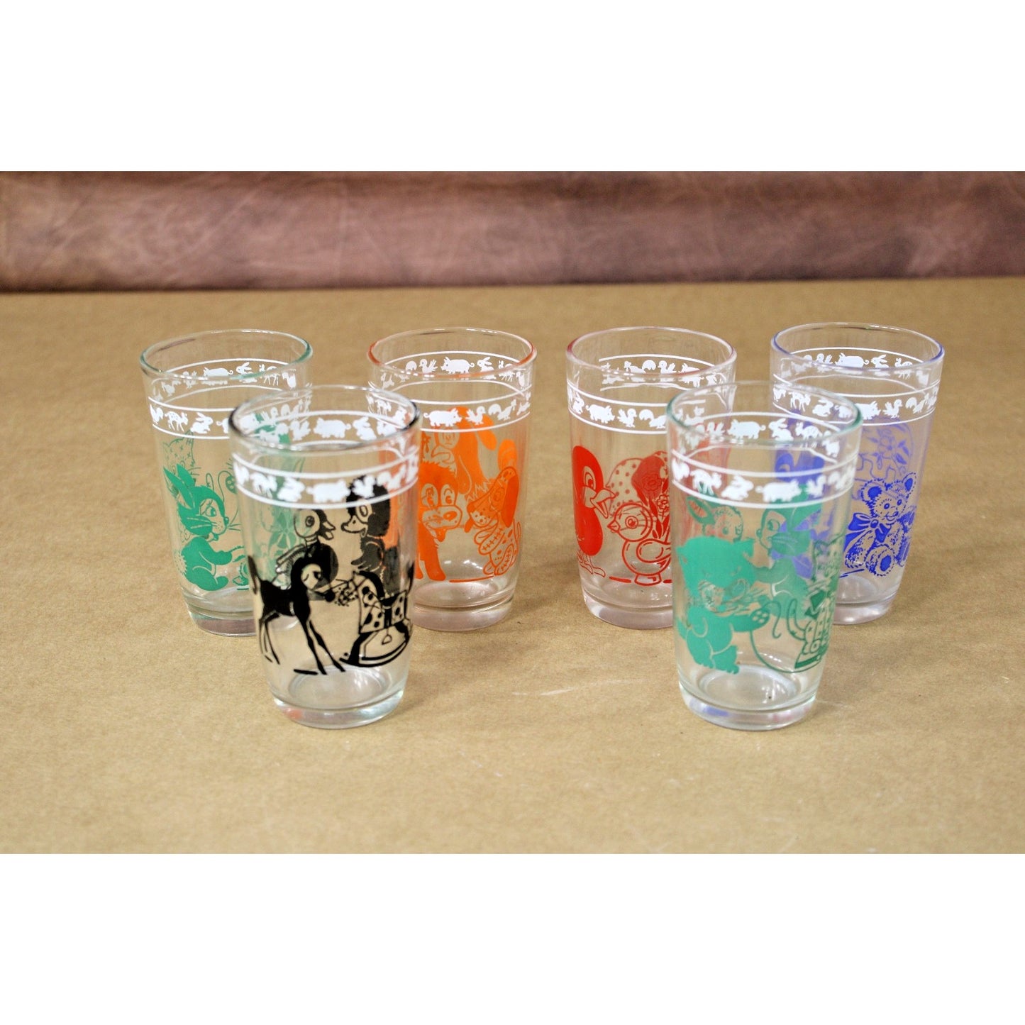 Vintage Kids' Juice Glasses Swanky Swigs Kraft Animals Cups Hazel Atlas 9 total