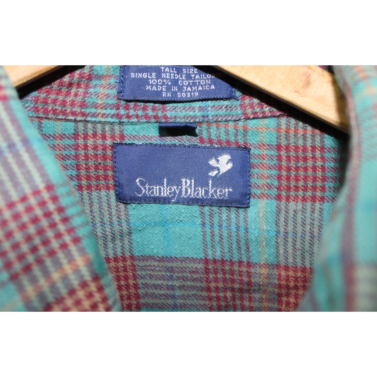 Vintage Stanley Blacker Men's XLT Teal Red Cotton Plaid Flannel Shirt