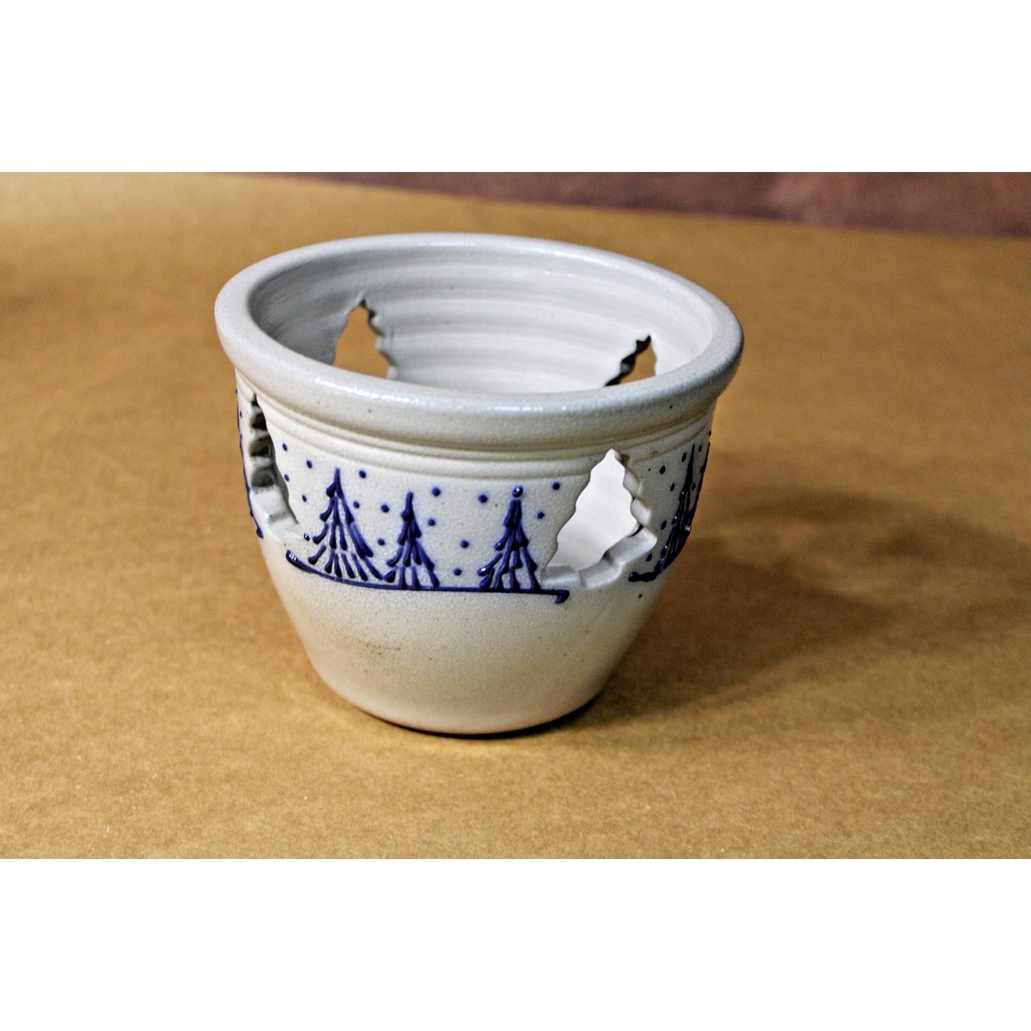 Eldreth Pottery Candle Crock, Holiday, Evergreen Grees, Signed 1999