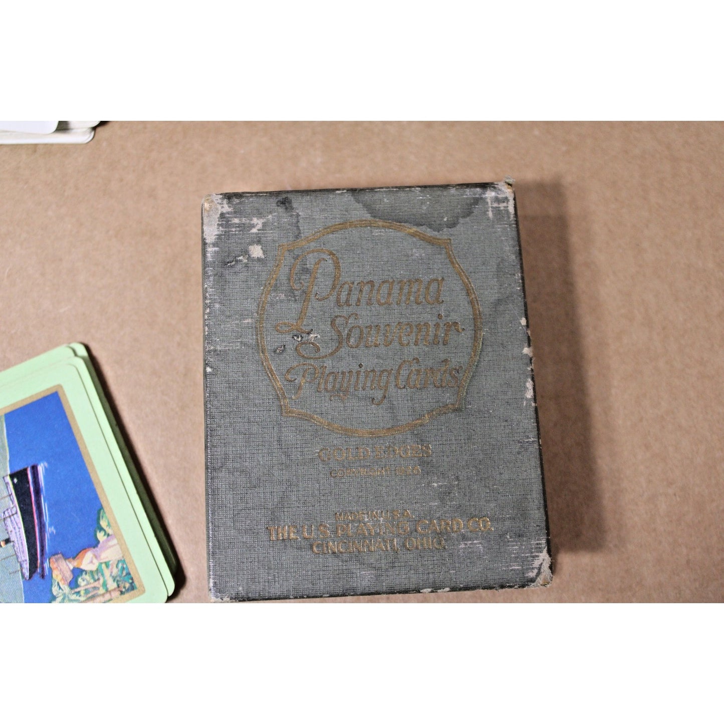 Antique 1920 Panama Canal Souvenir Playing Cards Gold Edges Complete Deck