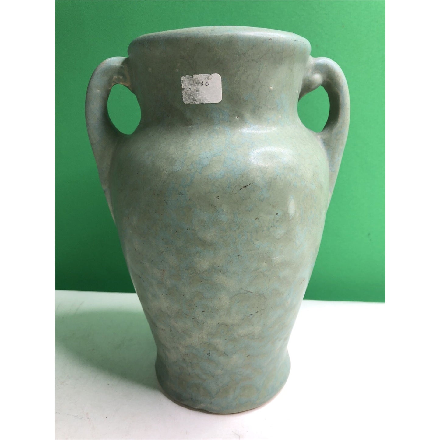 Brush McCoy 1930s Vintage Art Deco Pottery Mottled Green Cream Ceramic Vase