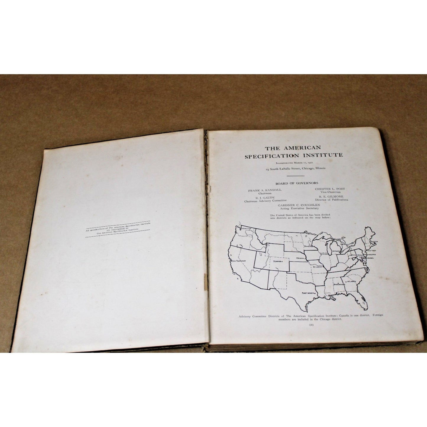 Antique 1923 Specification Record, American Specification Institute Book 1st Vol