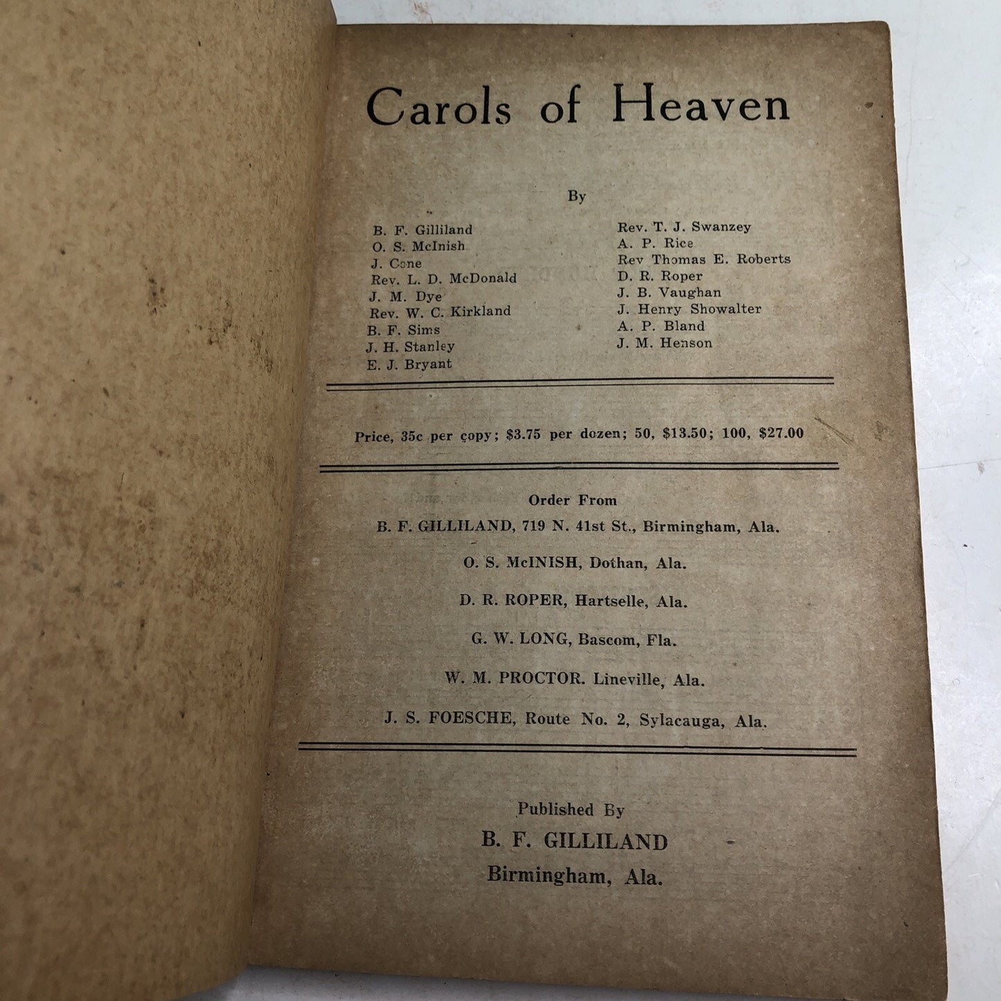 Vintage Carols Of Heaven Songbook Paperback Alabama Ala AL Music Hymnal History