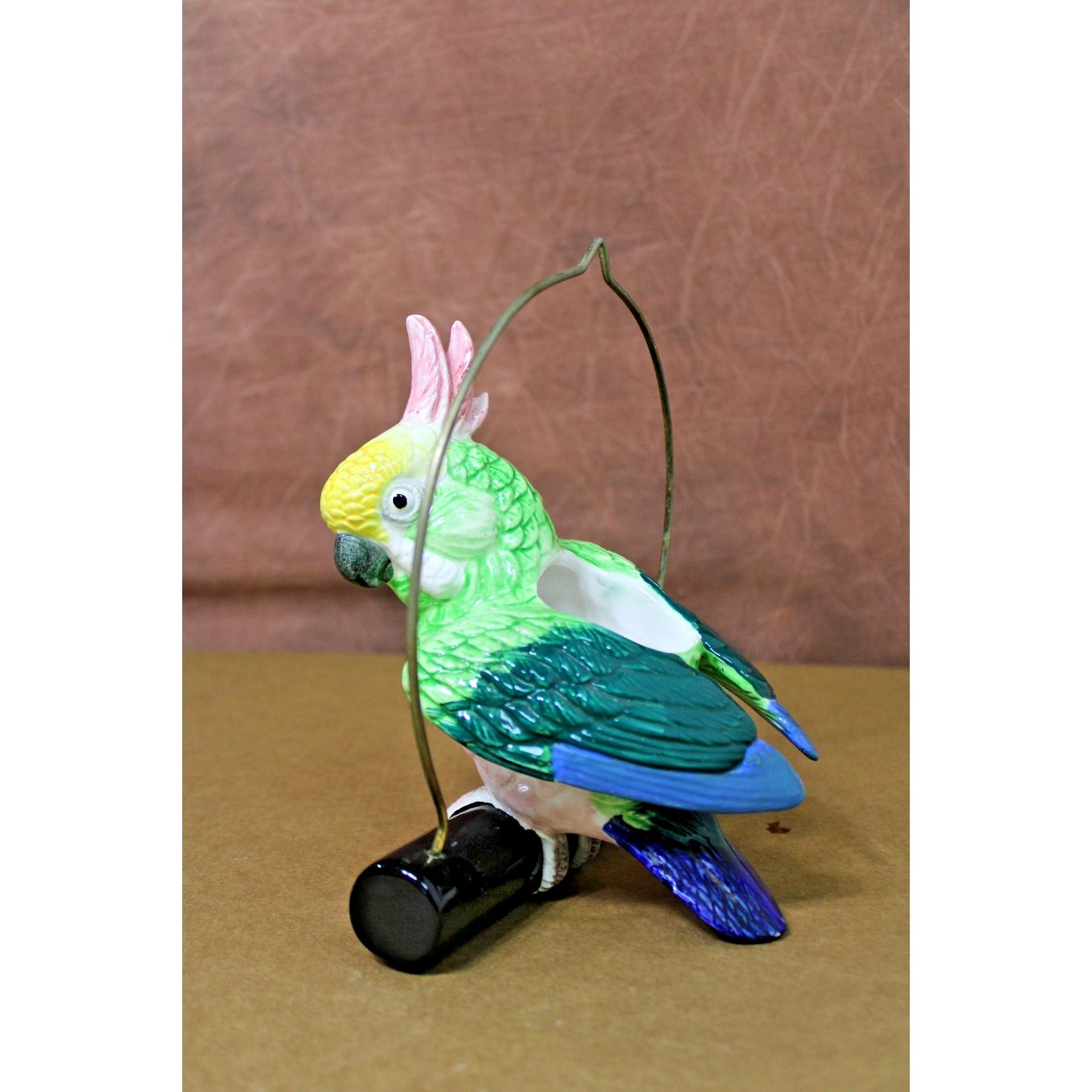Colorful Painted Ceramic Hanging Cockatiel/ Parrot Majolica Pottery Planter