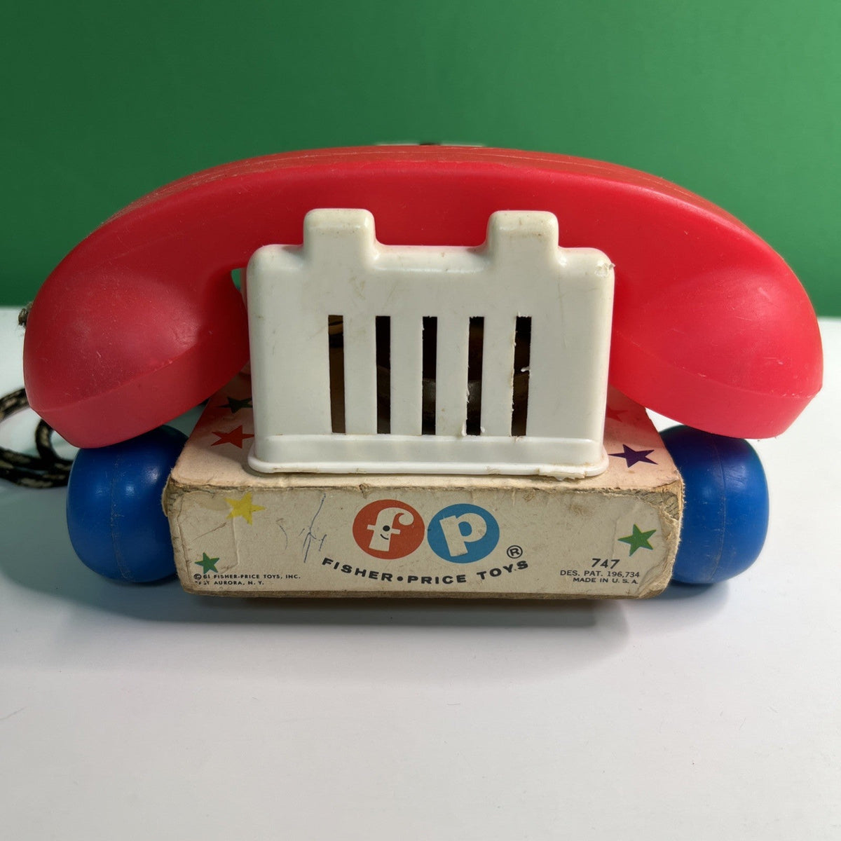Vintage 1961 Fisher Price Chatter Phone Rotary Telephone Pull Toy #747