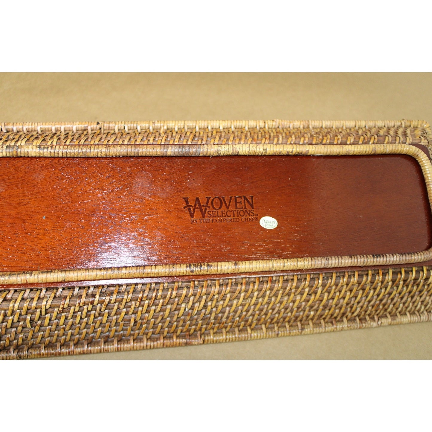Pampered Chef "Woven Selections" Tray, 7.5"W x 20"L, Sturdy w/ Wood Base