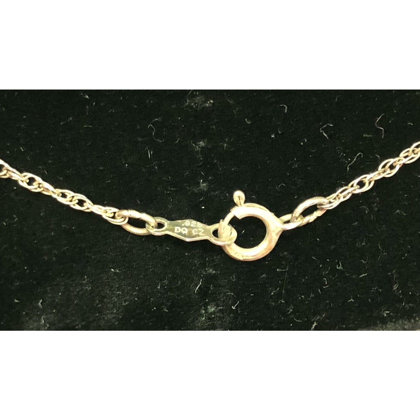 Vintage Sterling Silver CZ Bezel Set Solitaire Pendant Dainty Rope Chain
