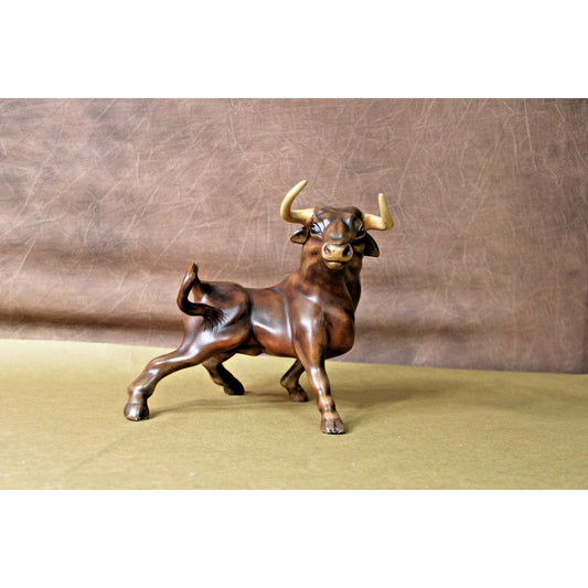 Vintage Mid Century Hand Painted Ceramic Bull Figurine, 10" H, Signed