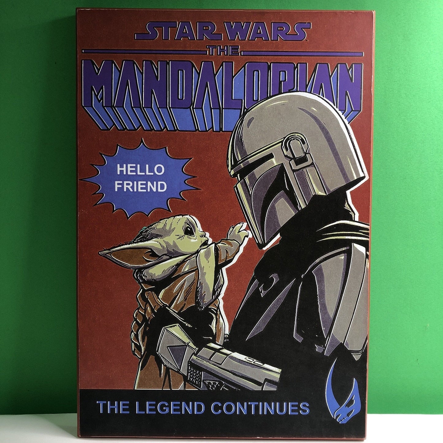 Star Wars Mandalorian Hello Friend 19" x 13" Wooden Wall Art Boba Fett Yoda