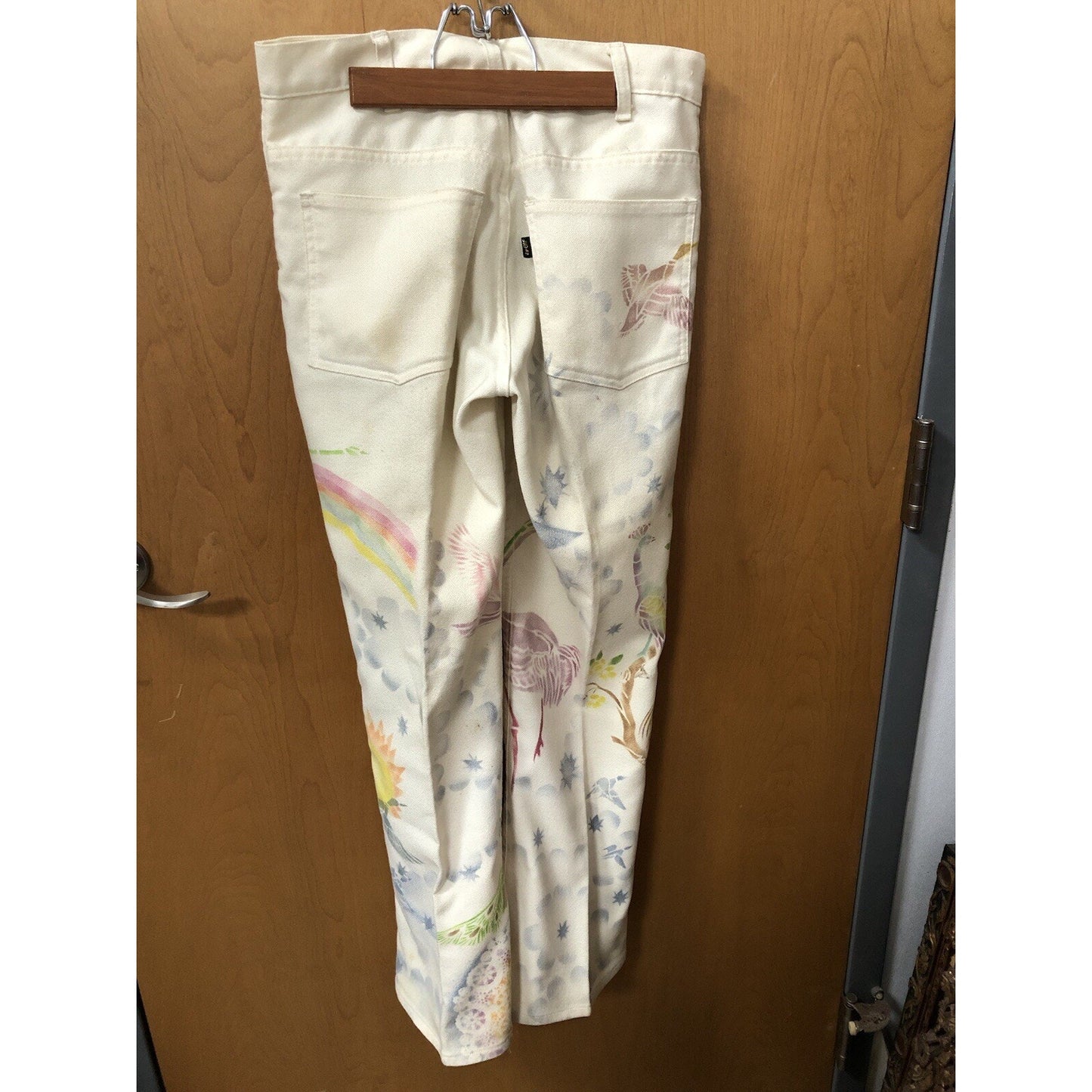Vintage LEVIS Sta-Prest Custom Painted Retro Hippie Pants 30 Waist 29 Inseam