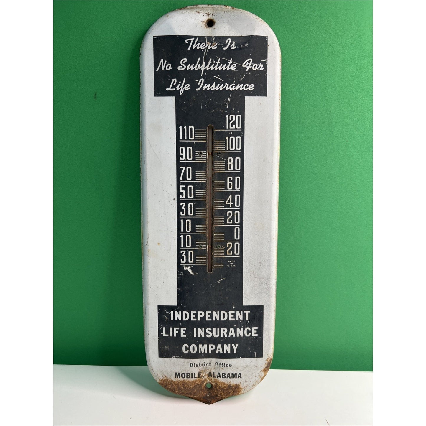 Vtg MOBILE ALABAMA Independent Life Insurance Co Thermometer Sign Advertising