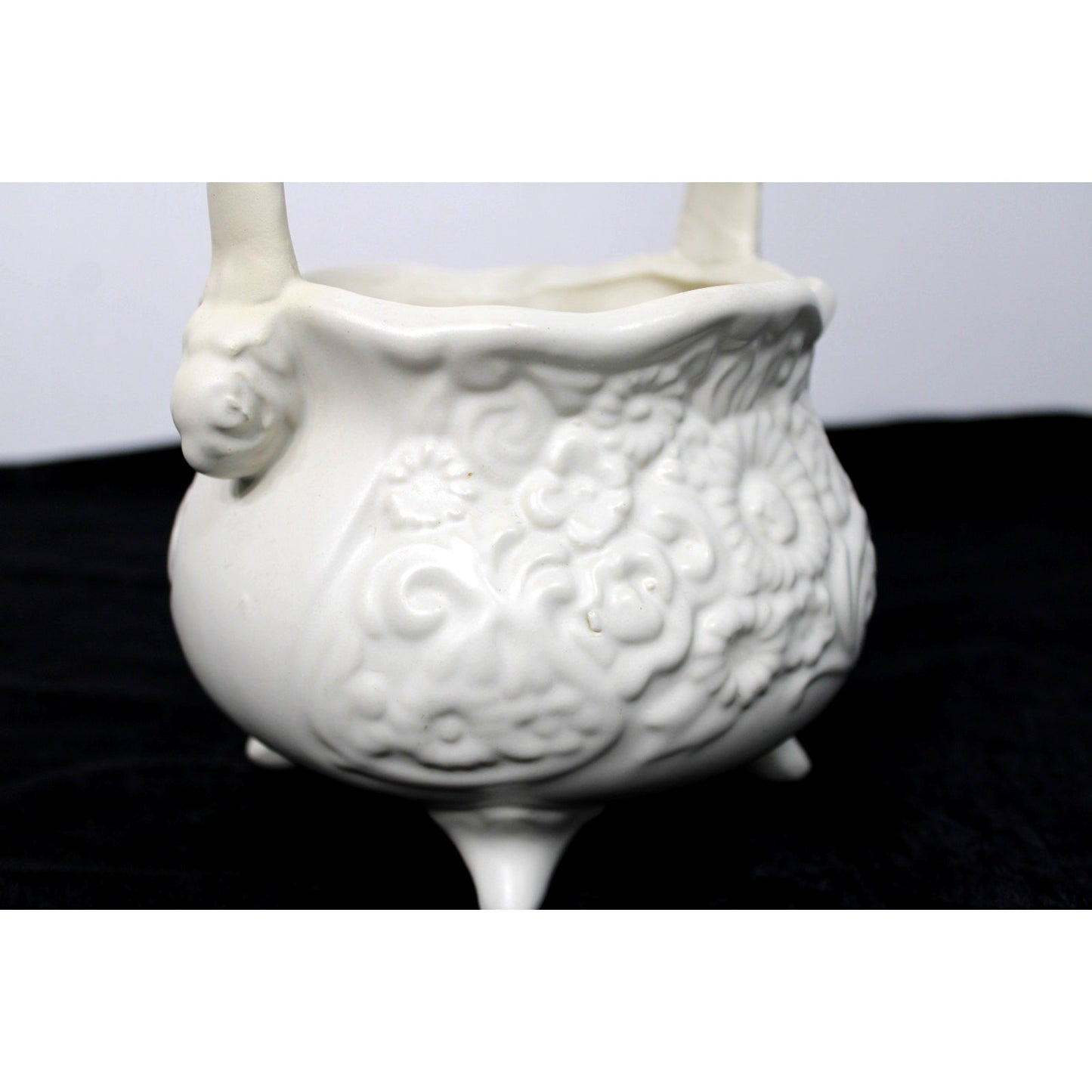 1940s Vintage Hull Pottery Footed Flower Basket Vase Centerpiece, 9.5"H