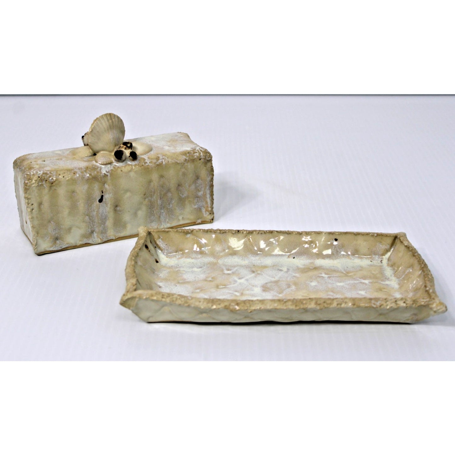 Giarrusso Coastal Pottery Butter Dish, Handmade Art Pottery, Mobile, Alabama