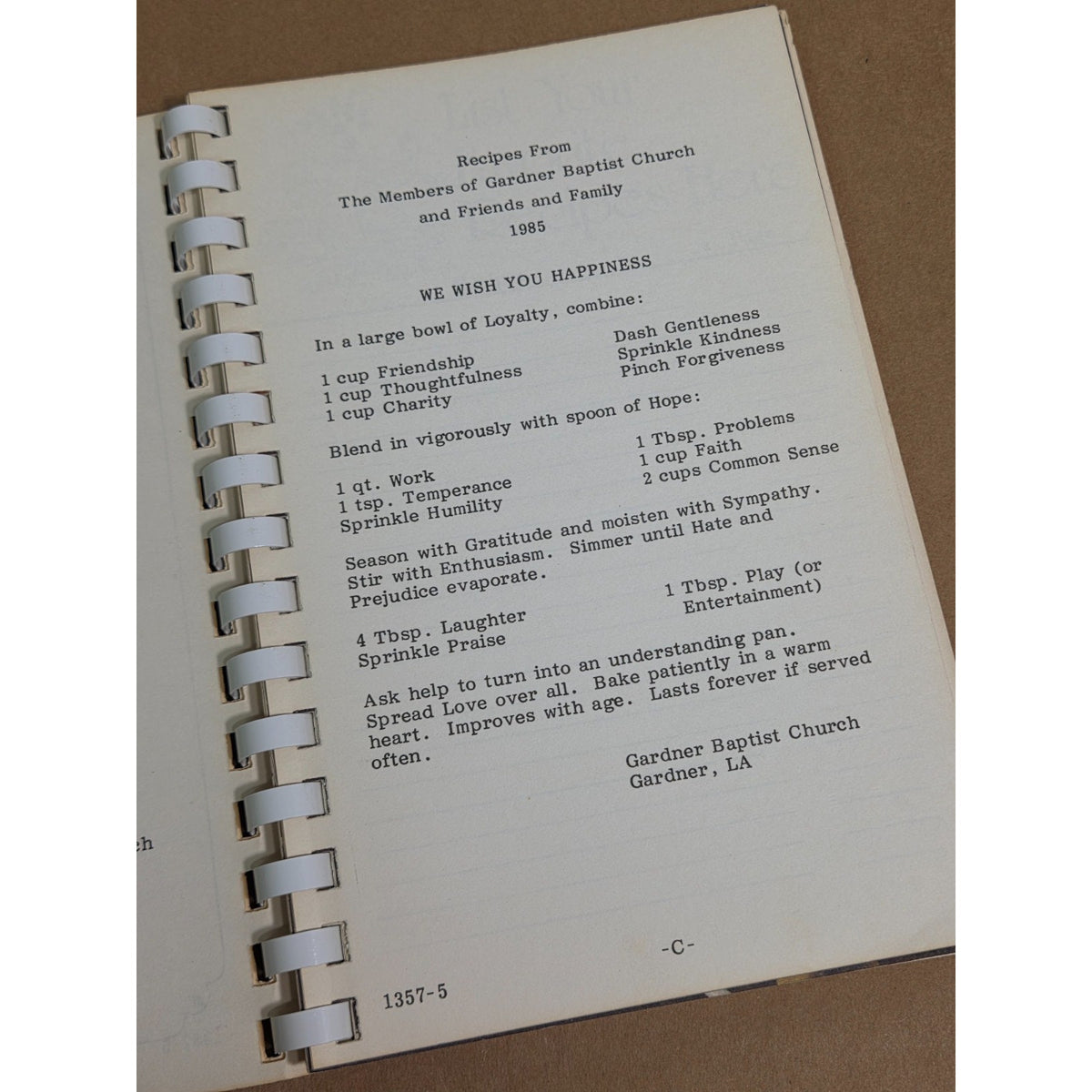 Vintage 1985 Gardner Baptist Church Louisiana Cookbook - Our Favorite Recipes