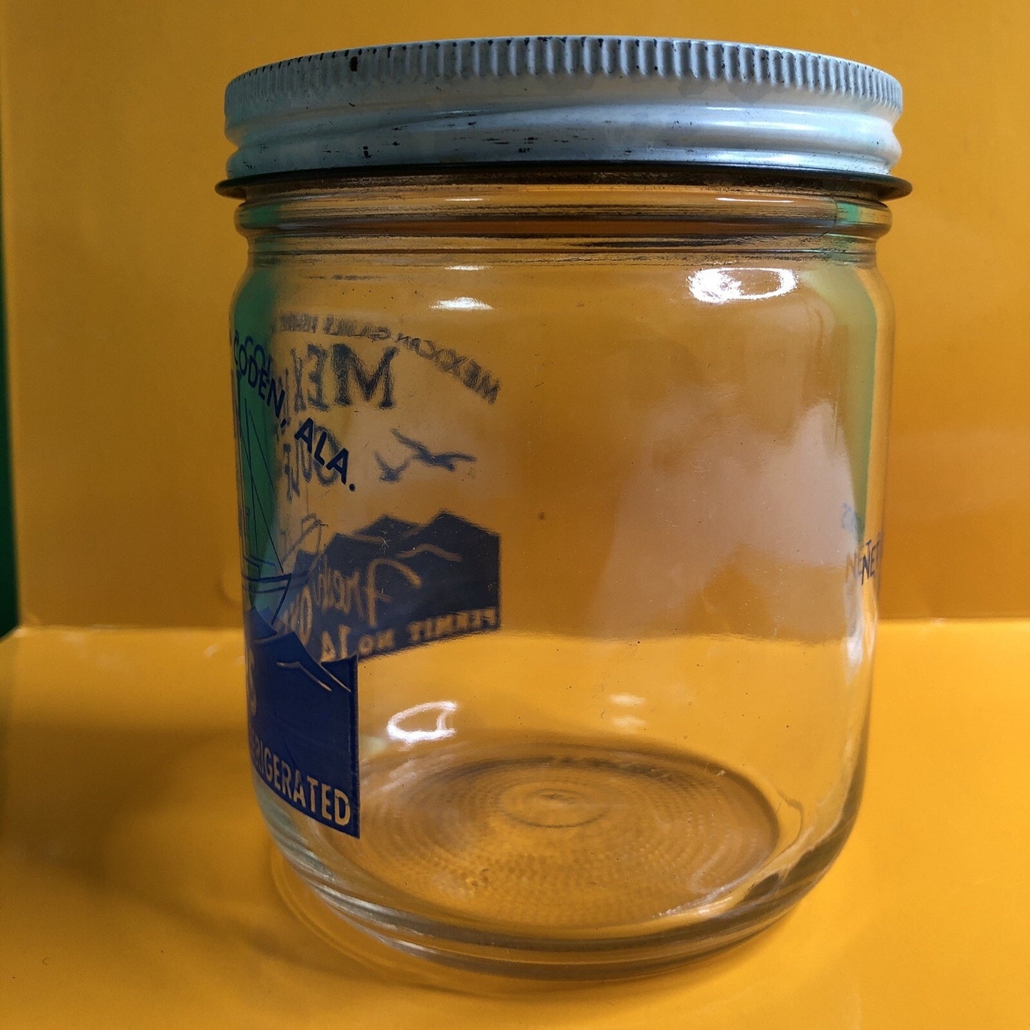 Rare Mexican Gulf Fisheries Pint Oyster Jar & Lid Coden Alabama ALA AL
