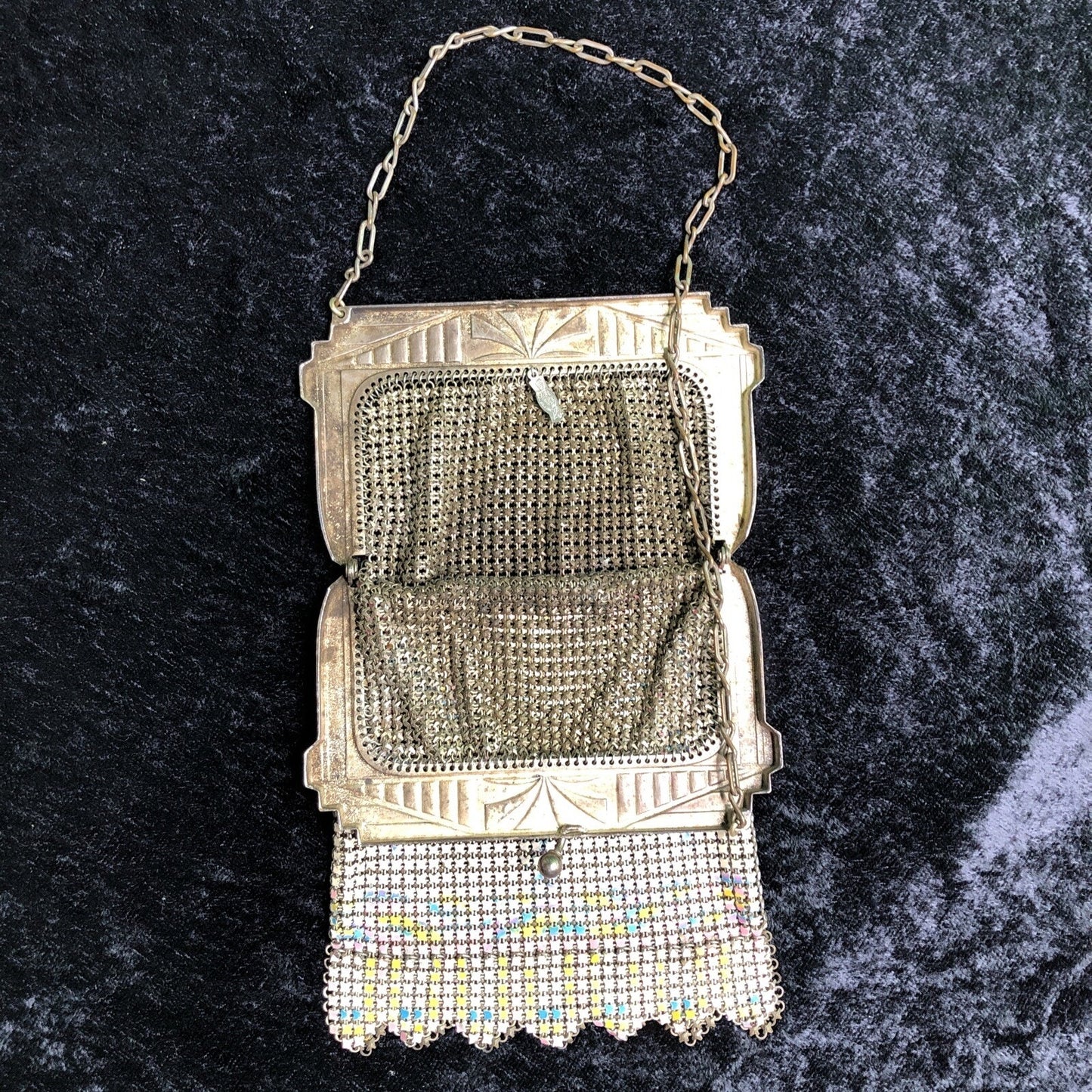 Vintage Antique Whiting & Davis Mesh Enameled Purse Deco Nouveau Imperfect