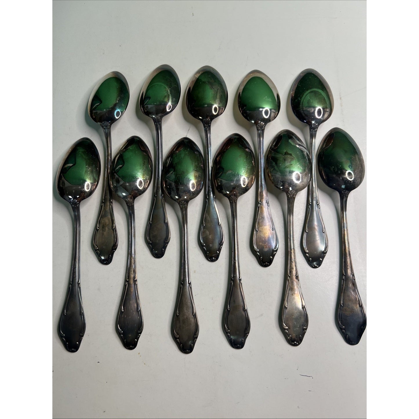 Antique Wellner Germany Silver Plated Serving Spoon Set 11 Total Boxed