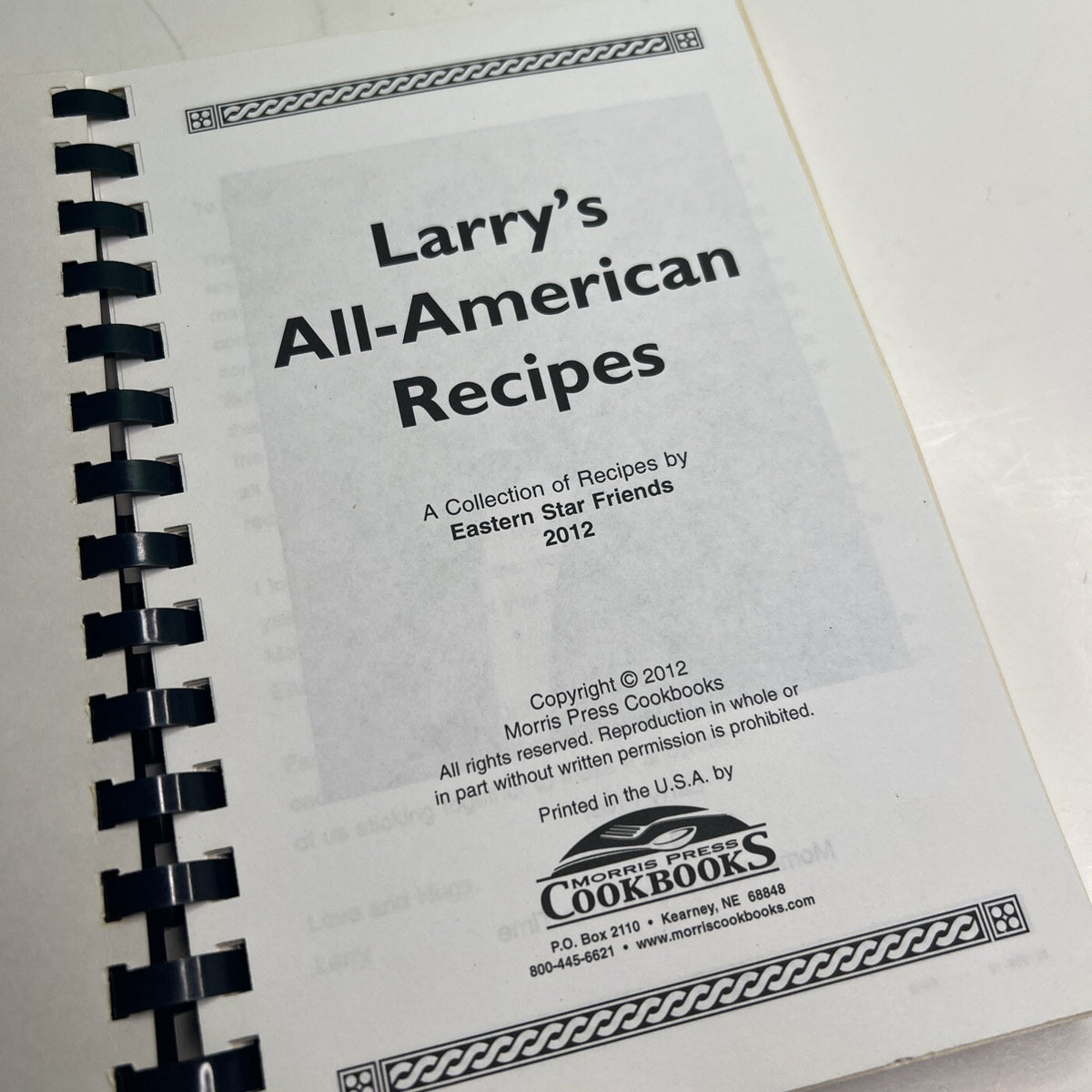 2012 Larry’s All American Recipes Cookbook Collection of Eastern Star Friends