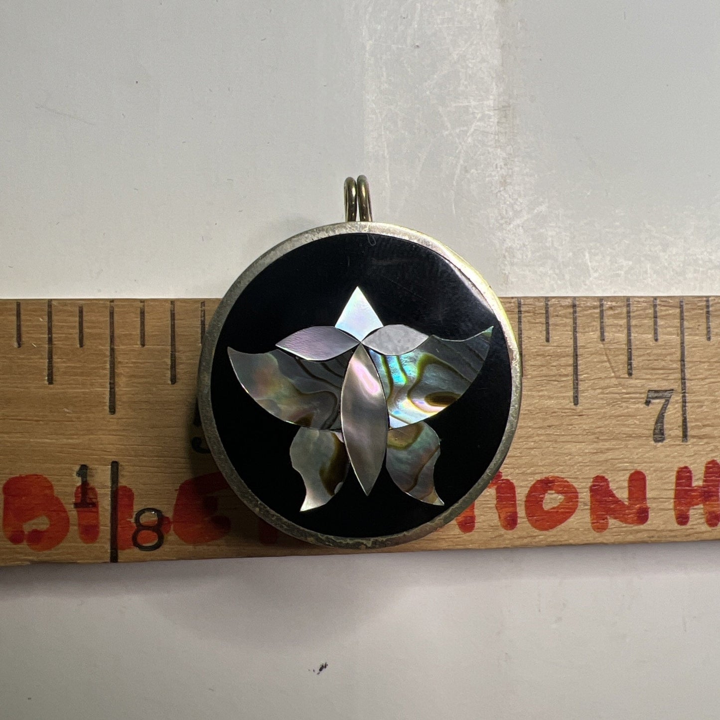 Vintage Mexican Alpaca Silver & Abalone Inlay Pendant & Locket Keepsake Box MOP