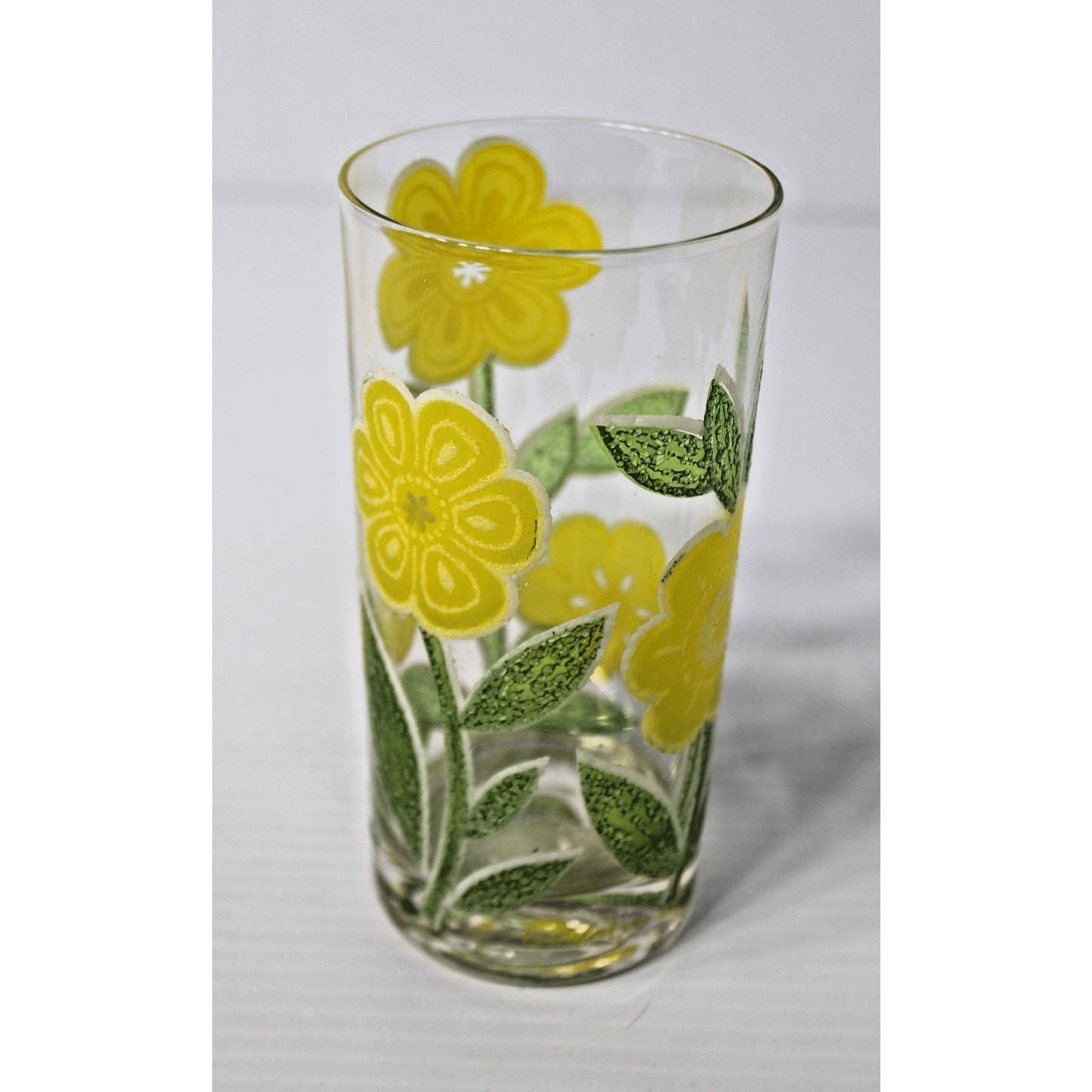 MCM Vintage 60s Mod Culver Yellow Flower 3D Raised Daisy Highball Tumbler 12 oz