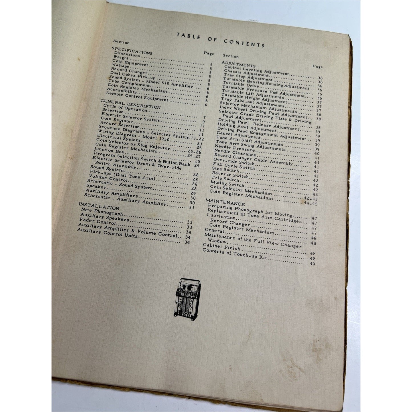 WURLITZER MODEL 1250 Phonograph Service Instructions & Parts Catalog Juke Box