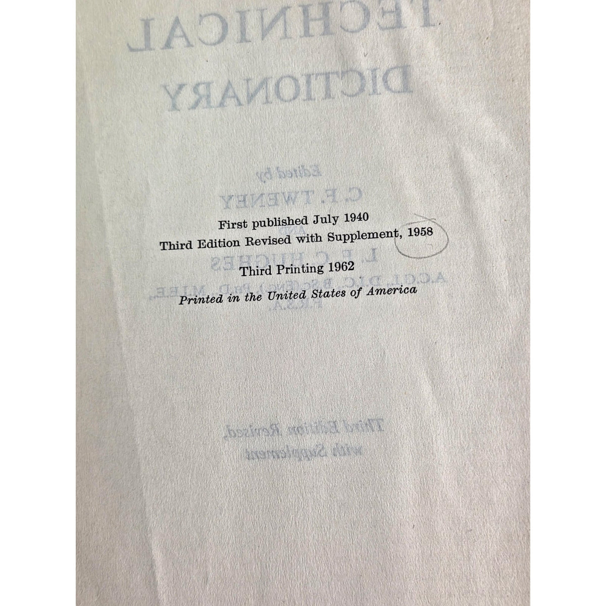 Vintage 1962 Chambers's Technical Dictionary - Eglin Air Force Base Library Copy