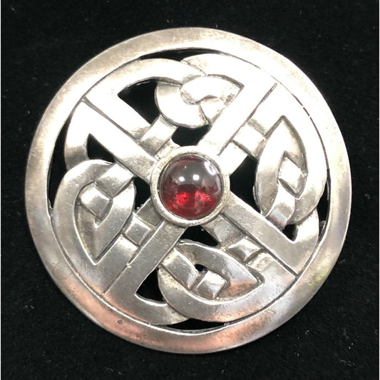 Metropolitan Museum Of Art Silver Brooch MMA Irish Celtic Pin with Garnet Stone