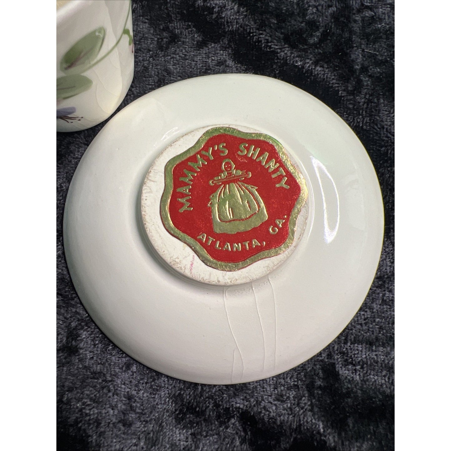 1960 MAMMY'S SHANTY ATLANTA, GA Hand painted Miniature Souvenir Cup & Saucer