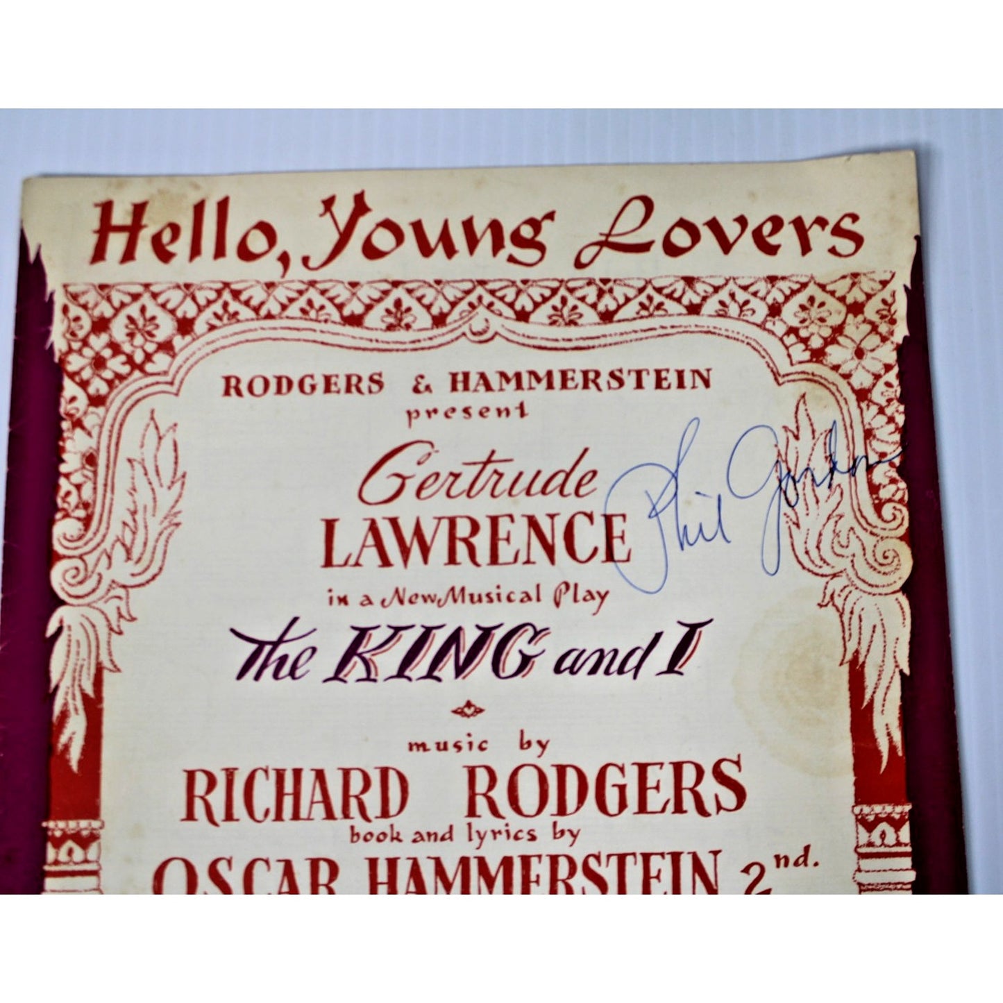 Vintage Sheet Music Hello, Young Lovers from The King & I, Signed by Phil Gordon