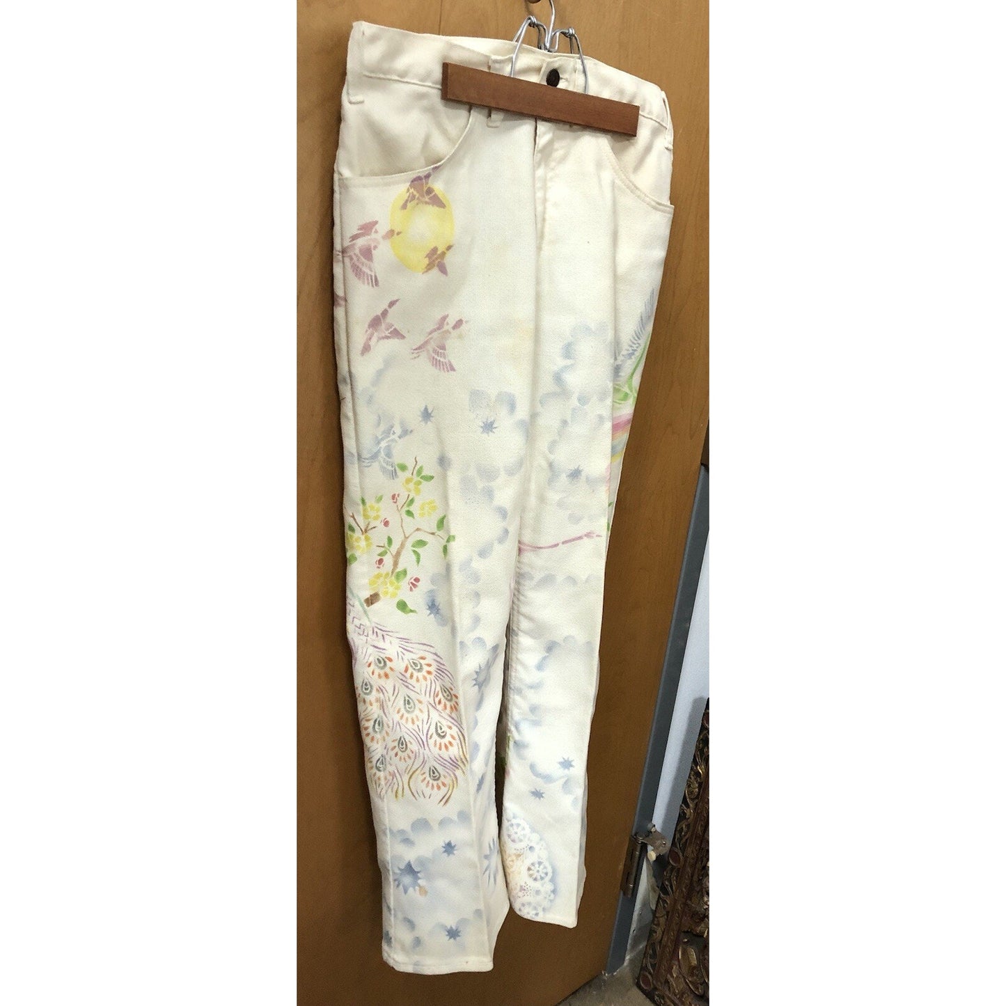 Vintage LEVIS Sta-Prest Custom Painted Retro Hippie Pants 30 Waist 29 Inseam