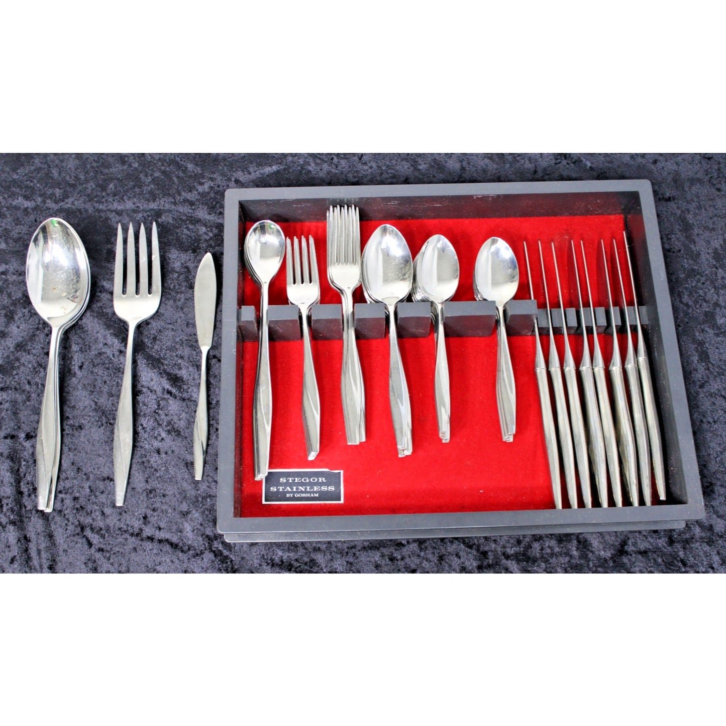 58 Pc. Gorham Stegor WAIKIKI Stainless Glossy Silverware Flatware, Vintage 1960s