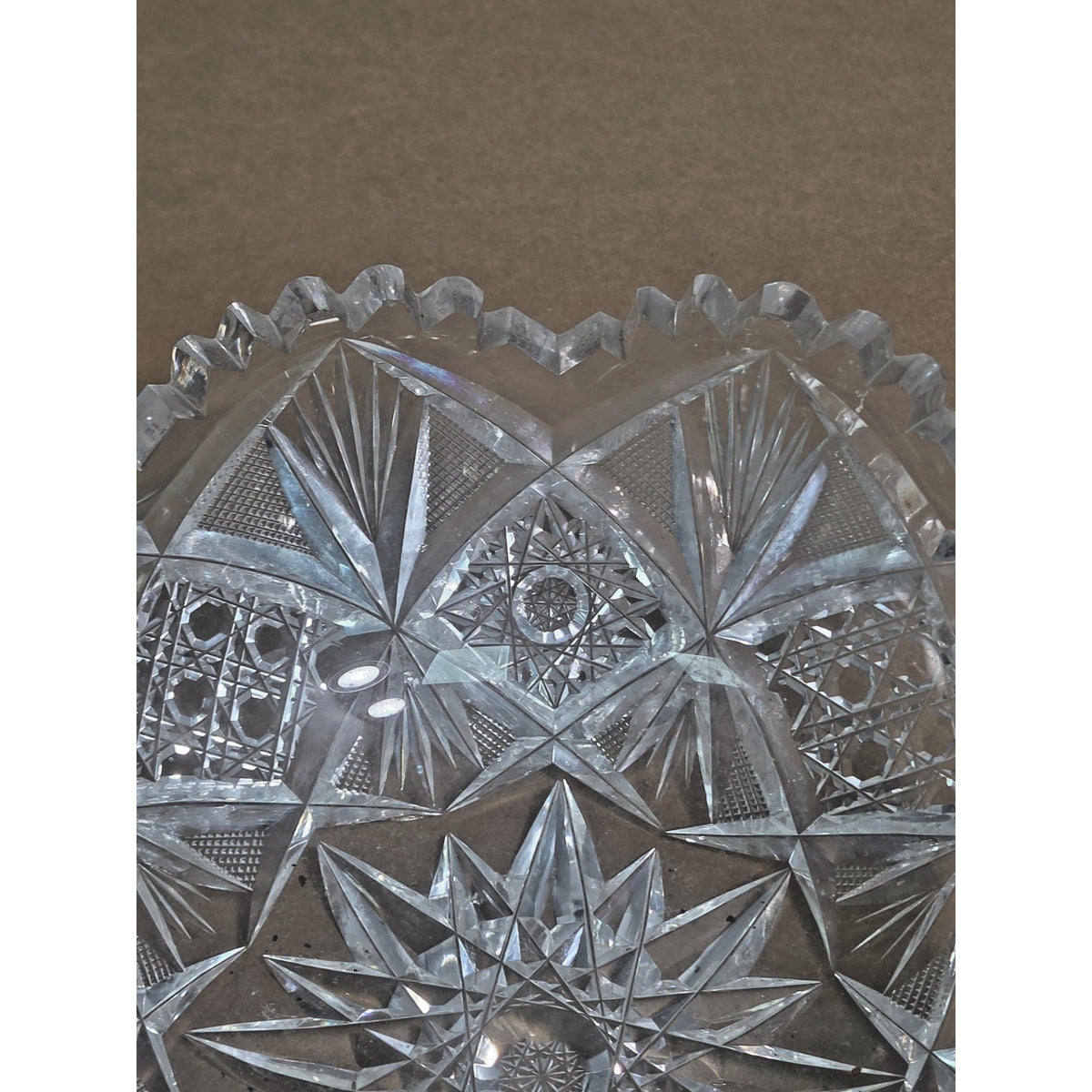 Vintage ABP Style Cut Crystal Bowl - 8" Hobstar & Pinwheel Scalloped Rim