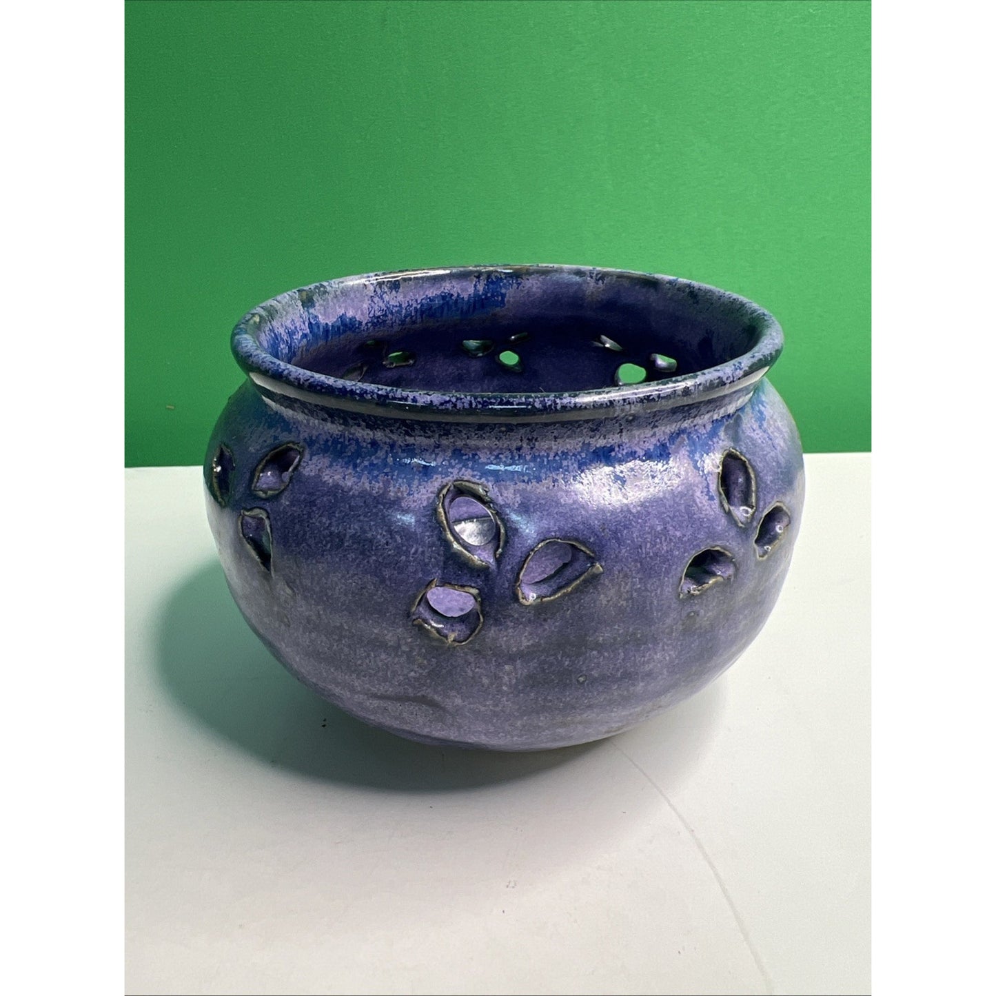 Studio Art Pottery Ceramic Blue And Purple Hues Drip Glazed Vintage Vase