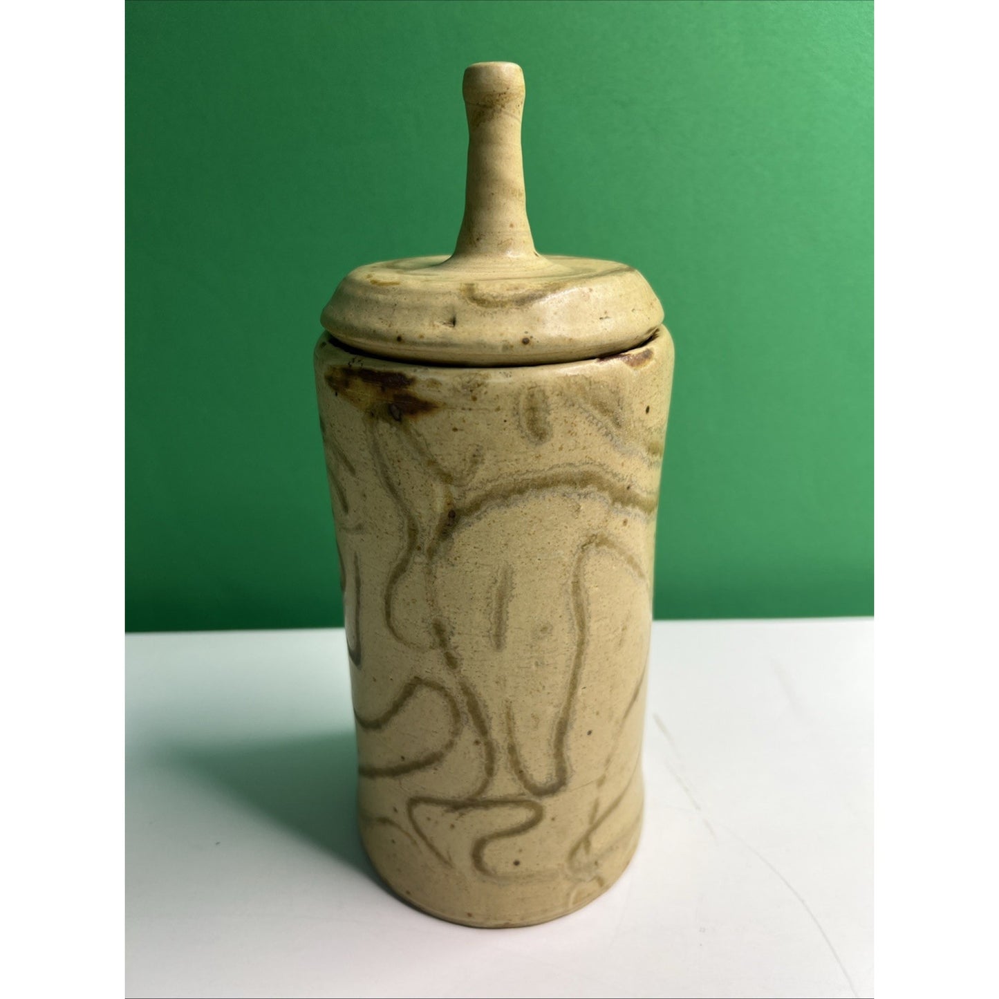 Studio Art Pottery Lidded Vessel Artist Signed “RJB” American Ceramic Vase Jar